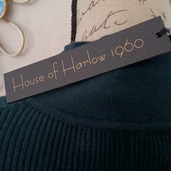 House of Harlow Ribbed Knit Collared Henley Midi Dress Evergreen S NWT - Picture 12 of 13